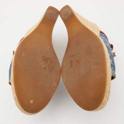 Louis Vuitton Blue/Beige Monogram Denim Espadrille Wedge Mules Size 38.5