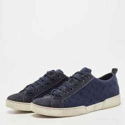 Louis Vuitton Dark Blue Suede And Monogram Fabric Low Top Sneakers Size 39