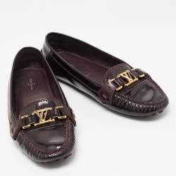 Pre Owned Louis Vuitton Burgundy Patent Leather Oxford Slip On Loafers Size 41