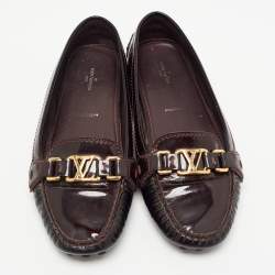 Pre Owned Louis Vuitton Burgundy Patent Leather Oxford Slip On Loafers Size 41