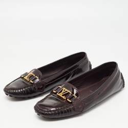Pre Owned Louis Vuitton Burgundy Patent Leather Oxford Slip On Loafers Size 41