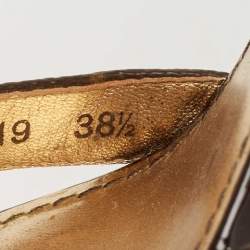 Louis Vuitton Gold/Brown Leather and Monogram Canvas Cork Wedge Strappy Sandals Size 38.5