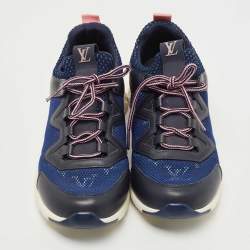 Louis Vuitton Blue/Black Monogram Mesh and Leather Aftergame Sneakers Size 36