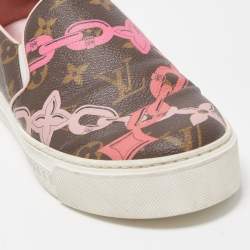 Louis Vuitton Brown Chain Print Monogram Canvas Harbor Sneakers Size 38.5