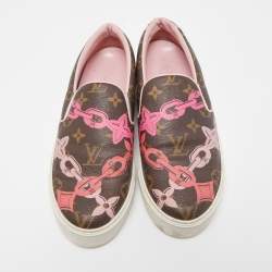 Louis Vuitton Brown Chain Print Monogram Canvas Harbor Sneakers Size 38.5