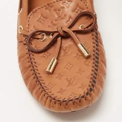 Pre Owned Louis Vuitton Brown Monogram Embossed Leather Gloria Loafers Size 38