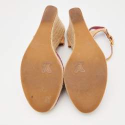 Louis Vuitton Pink Monogram Canvas And Leather Trim Espadrilles Wedge Platform Ankle Strap Sandals Size 40