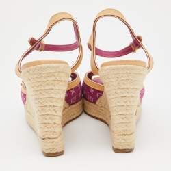 Louis Vuitton Pink Monogram Canvas And Leather Trim Espadrilles Wedge Platform Ankle Strap Sandals Size 40