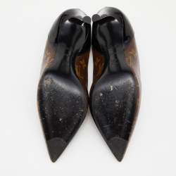 Pre Owned Louis Vuitton Brown/Black Canvas and Patent Leather Pointed Toe Pumps Size 37.5