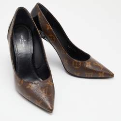 Pre Owned Louis Vuitton Brown/Black Canvas and Patent Leather Pointed Toe Pumps Size 37.5