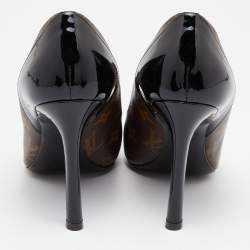 Pre Owned Louis Vuitton Brown/Black Canvas and Patent Leather Pointed Toe Pumps Size 37.5