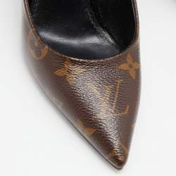 Pre Owned Louis Vuitton Brown/Black Canvas and Patent Leather Pointed Toe Pumps Size 37.5
