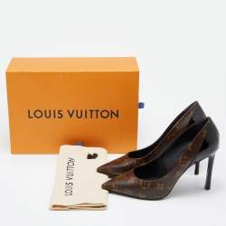 Pre Owned Louis Vuitton Brown/Black Canvas and Patent Leather Pointed Toe Pumps Size 37.5