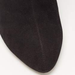 Pre Owned Louis Vuitton Black Suede V Logo Ankle Booties Size 37