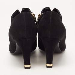 Pre Owned Louis Vuitton Black Suede V Logo Ankle Booties Size 37