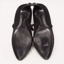 Pre Owned Louis Vuitton Black Suede V Logo Ankle Booties Size 37