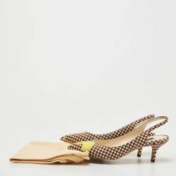 Pre Owned Louis Vuitton White/Brown Pony Hair Embellished Slingback Pumps Size 37