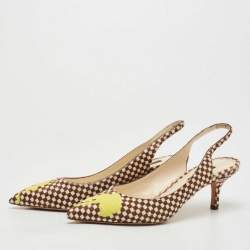 Pre Owned Louis Vuitton White/Brown Pony Hair Embellished Slingback Pumps Size 37