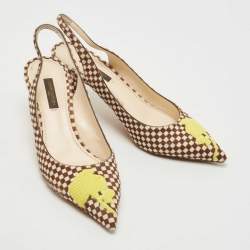 Pre Owned Louis Vuitton White/Brown Pony Hair Embellished Slingback Pumps Size 37