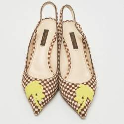 Pre Owned Louis Vuitton White/Brown Pony Hair Embellished Slingback Pumps Size 37