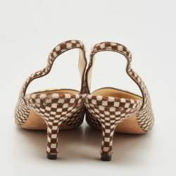Pre Owned Louis Vuitton White/Brown Pony Hair Embellished Slingback Pumps Size 37
