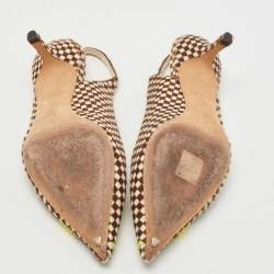 Pre Owned Louis Vuitton White/Brown Pony Hair Embellished Slingback Pumps Size 37