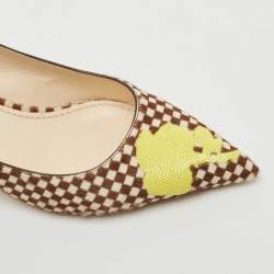 Pre Owned Louis Vuitton White/Brown Pony Hair Embellished Slingback Pumps Size 37
