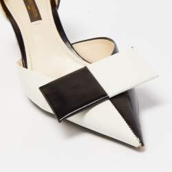 Pre Owned Louis Vuitton Black/White Leather Bow D'orsay Pumps Size 37