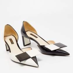 Pre Owned Louis Vuitton Black/White Leather Bow D'orsay Pumps Size 37