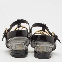 مملوكة مسبقًا Louis Vuitton Black Patent Leather Logo Ankle Strap Flat Sandals Size 36