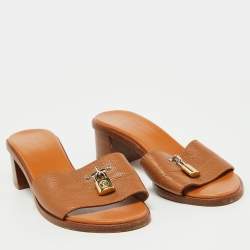 Louis Vuitton Brown Leather Lock It Slide Sandals Size 38