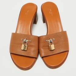 Louis Vuitton Brown Leather Lock It Slide Sandals Size 38