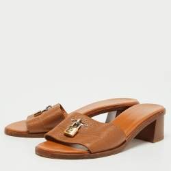 Louis Vuitton Brown Leather Lock It Slide Sandals Size 38