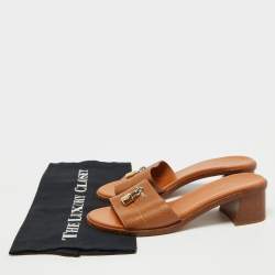 Louis Vuitton Brown Leather Lock It Slide Sandals Size 38