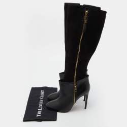 Pre Owned Louis Vuitton Black Leather and Suede Calf Length Booties Size 38