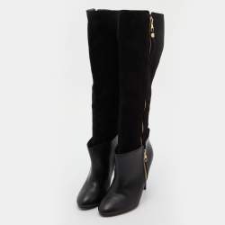 Pre Owned Louis Vuitton Black Leather and Suede Calf Length Booties Size 38