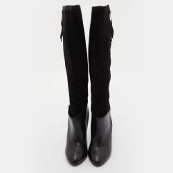 Pre Owned Louis Vuitton Black Leather and Suede Calf Length Booties Size 38