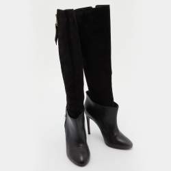 Pre Owned Louis Vuitton Black Leather and Suede Calf Length Booties Size 38