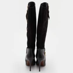 Pre Owned Louis Vuitton Black Leather and Suede Calf Length Booties Size 38