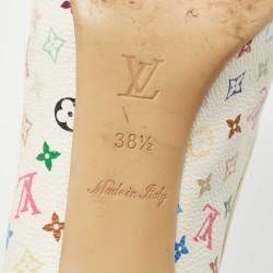 Pre Owned Louis Vuitton White Monogram Canvas and Patent Leather Bow Peep Toe Pumps Size 38.5