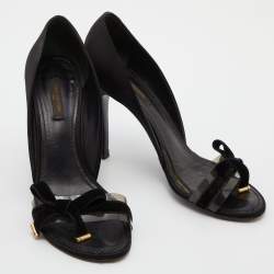 Louis Vuitton Black Satin and PVC Bow D' Orsay Pumps Size 38