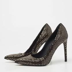 Pre Owned Louis Vuitton Black Sequins Liza Pointed Toe Pumps Size 38.5