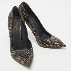 Pre Owned Louis Vuitton Black Sequins Liza Pointed Toe Pumps Size 38.5