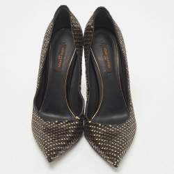Pre Owned Louis Vuitton Black Sequins Liza Pointed Toe Pumps Size 38.5
