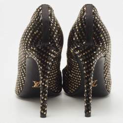 Pre Owned Louis Vuitton Black Sequins Liza Pointed Toe Pumps Size 38.5