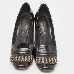 Louis Vuitton Black Patent Leather Studded Fringe Pumps Size 37.5 