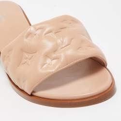 Louis Vuitton Light Pink Monogram Embossed Leather Revival Slide Sandals Size 38.5