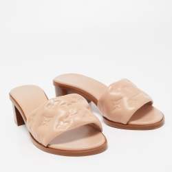 Louis Vuitton Light Pink Monogram Embossed Leather Revival Slide Sandals Size 38.5