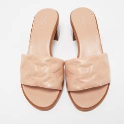 Louis Vuitton Light Pink Monogram Embossed Leather Revival Slide Sandals Size 38.5
