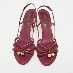 Louis Vuitton Burgundy Patent Leather Dice Slingback Sandals Size 38.5